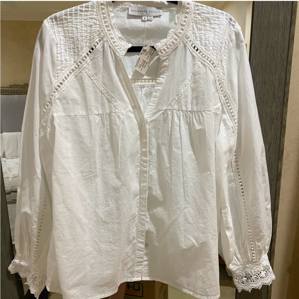 Mari Max Designers Society Lace White Top Sz Medium